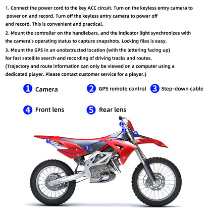 Motorcycle GPS Navigation Screen with 1080P Dash Cam Front and Rear 5in IP68 Waterproof Touchscreen Bluetooth Audio Receiver