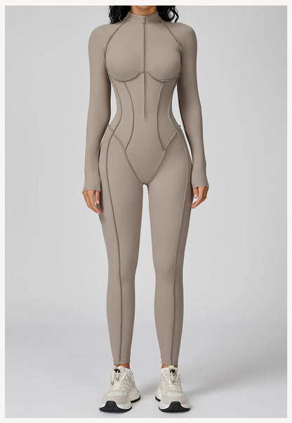 Yoga Bodysuit Long Sleeved Women's Tracksuits Gym Zipper Jumpsuits Sports Workout High-intensity Fitness One-piece Tights Suit