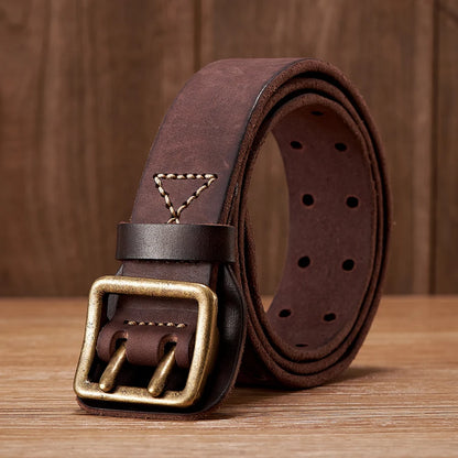 3.8CM Original Handmade Double-needle Buckle Men Belt Washed Water Made Old Macho Jeans Belt Genuine Leather Army Tactical Belt