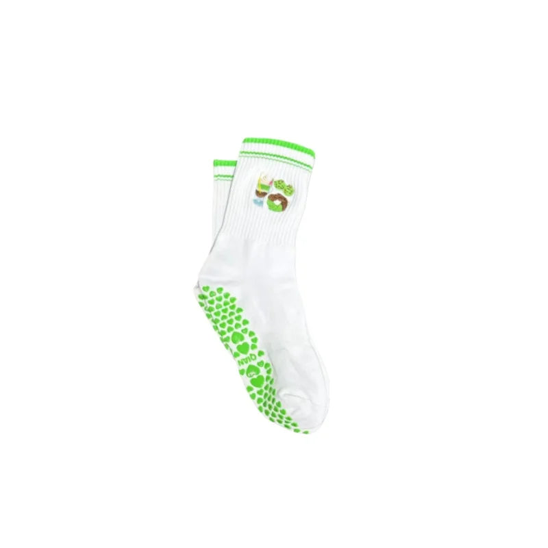 European sizes 36-43, 1 Pair of Heart-Shaped Lace Embroidered Yoga Socks, Mid-Calf Length, for Women