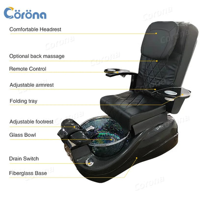 Spa Pedicure Chairs Luxury Nail Salon Reclining Electric Foot Spa Chair Black Pedicure Chair No Plumbing for Sale