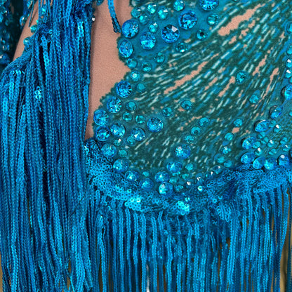 Sparkly Sequins Tassel One Shoulder Tight Bodysuit Women Dance Leotard Outfit Nightclub Bar Performance Costume Stage Wear Duxiu
