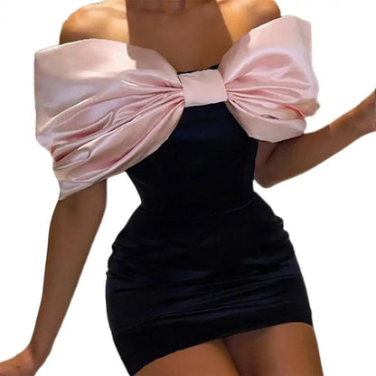 Simple  Sexy Chest Wrap Design Bodycon Dress Above Knee Length Mini Dress Short Sleeve   for Going Out