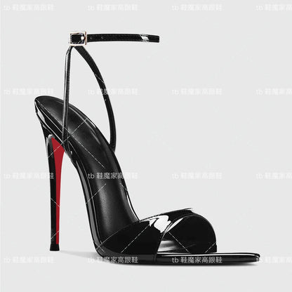 2025 new sexy high-heeled shoes with pointed toes exposed, straight buckle strap, thin heel sandals, women's fashion shoes