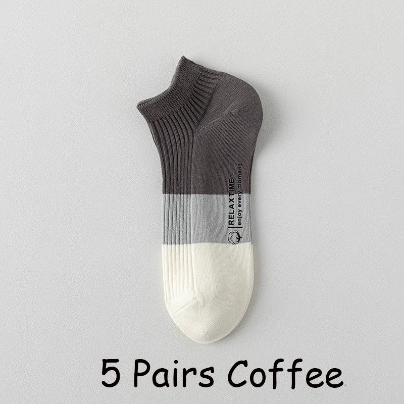5 Pairs Men Cotton Ankle Socks Low Cut Breathable Comfortable Soft Thin Casual Sports Fashions Non-Slip Women Boat Short Socks