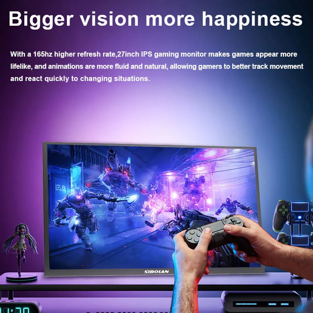 Sibolan 27 inch 2.5K Portable Monitor 165Hz 72% sRGB HDMI USB-C Plug Built-in Mount Laptop Display Extender For Windows Mac