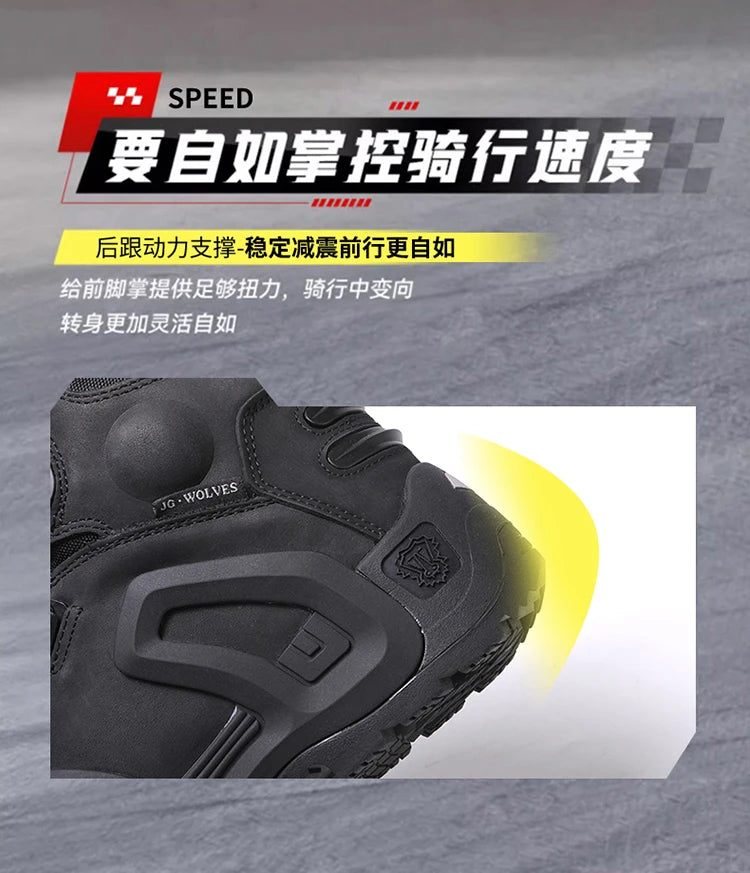 Men Motorcycle Riding Boots Waterproof Cowhide Leather Breathable Anti-Slip Wear-Resistant Street Moto Shoes