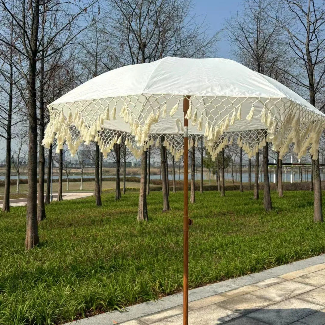 Outdoor fringed umbrella Bohemian wind beach umbrella Triangular fringed lace retro wind garden parasol