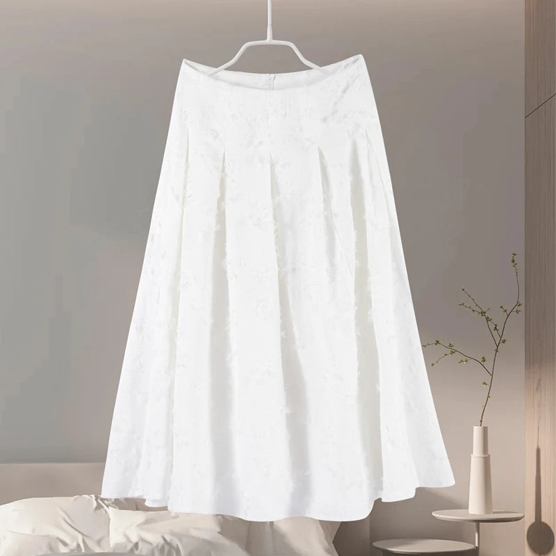 Elegant Fringe Skirts Sets 2 Pieces Women Lapel Buttons Long Sleeve Blouses Pleated A-line Long Skirts 2025 Summer Chic Outfits