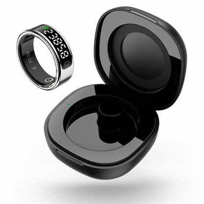 Touch Display Smart Ring R11C with Charging Box-1ATM Waterproof Step Health Tracker 5.2 BLE Heart Rate Blood Oxygen Monitor