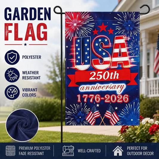 250 Year USA Anniversary Garden Flag 1776-2026 Patriotic Yard Sign Outdoor Banner Double Sided Waterproof 250th July 4th Decor