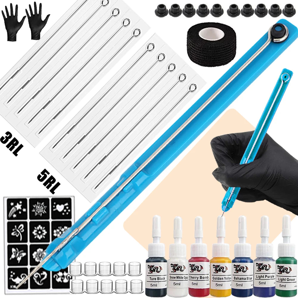 Hand Poke and Stick Tattoo Kit with Poke Tattoo Needles Holder Ink Accessories Set for DIY 3D Hand Poke Stick Tattoo Kit