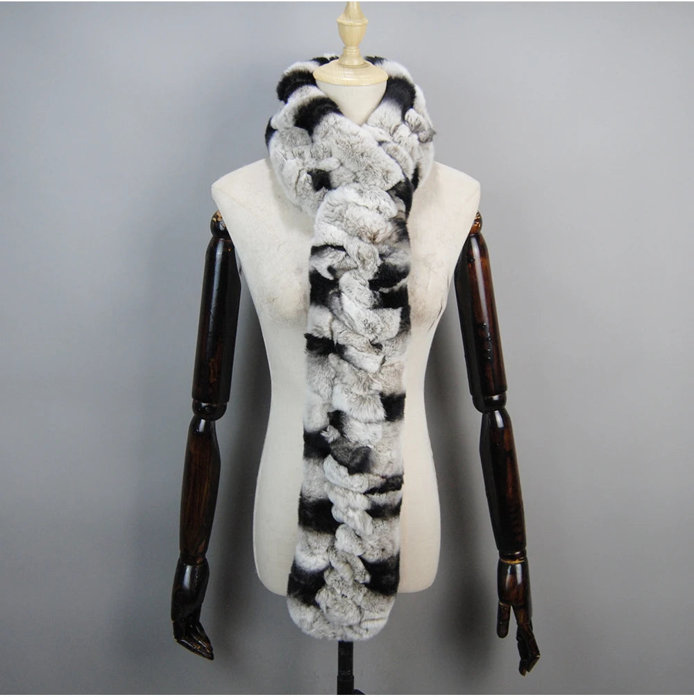 Winter Women Knitted Real Rex Rabbit Fur Scarf Natural Soft Long Style Rex Rabbit Fur Muffler Lady Warm 100% Genuine Fur Scarves