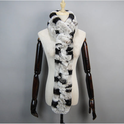 Winter Women Knitted Real Rex Rabbit Fur Scarf Natural Soft Long Style Rex Rabbit Fur Muffler Lady Warm 100% Genuine Fur Scarves