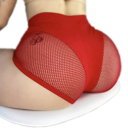 2025 Sexy Booty Yoga Shorts for Women High Waist Workout Gym Shorts Mesh Tulle Spliced Mini Hot Pants for Pole Dance Gym Yoga