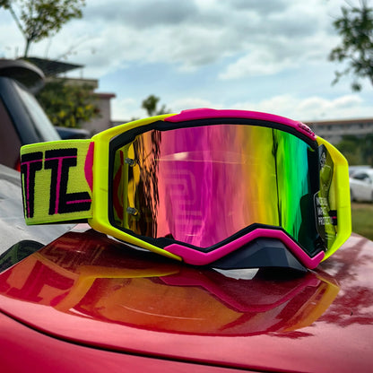 New Motorcycle Goggles Anti-Fog HD Lens, Motocross Glasses Windproof Protective Eyewear for MX MTB Cycling Riding Men & Women
