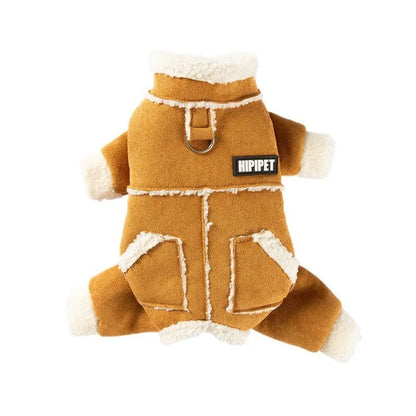 Pet Clothing Plush Leather Jacket Autumn Thick Warm Coat Winter Cat Pet Jumpsuit Puppy Clothes Four Legged Pants for Small Dogs
