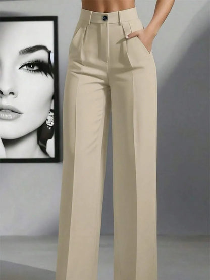 European and American cross-border spring and autumn fashion solid color casual high-waist loose work trousers with pockets