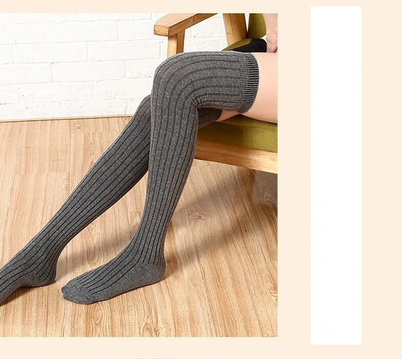 Women Long Socks Cashmere Women Boot Solid Wool Thigh Stocking Skinny Casual Cotton Over Knee-High Fluffy Female Long Knee Sock