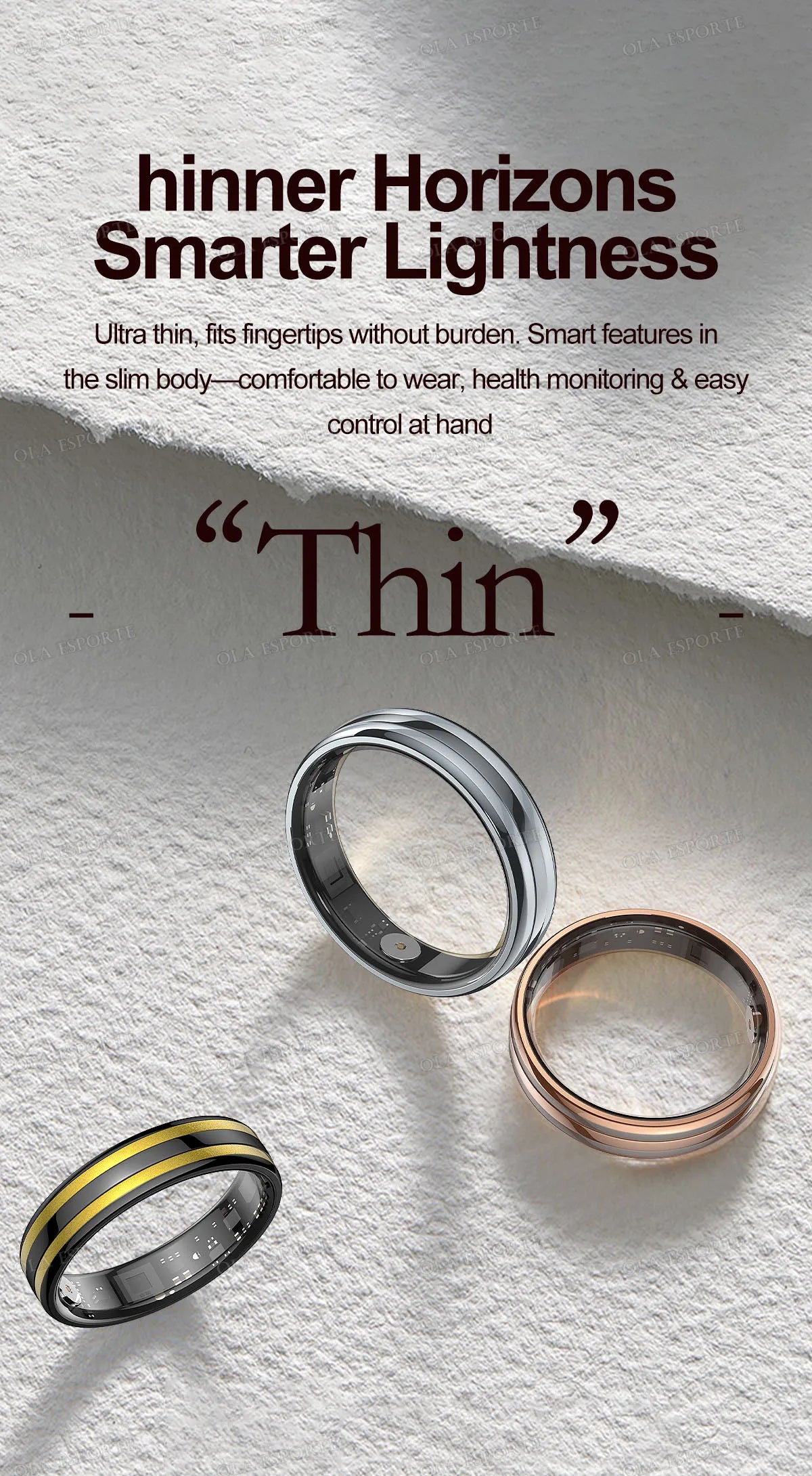 New 6.3mm Thin Smart Ring Health Monitor Smartring Outdoor Waterproof Ring Heart Rate Body Temperature Monitoring Sports rings