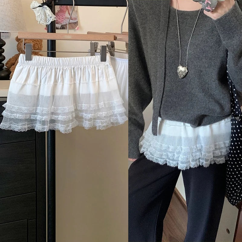 French Lace Up Short Fart Curtain Skirt Spring Layered Skirt INS Women Wrap Skirt Bandage Dress Apron Curtain Expansion Skirt