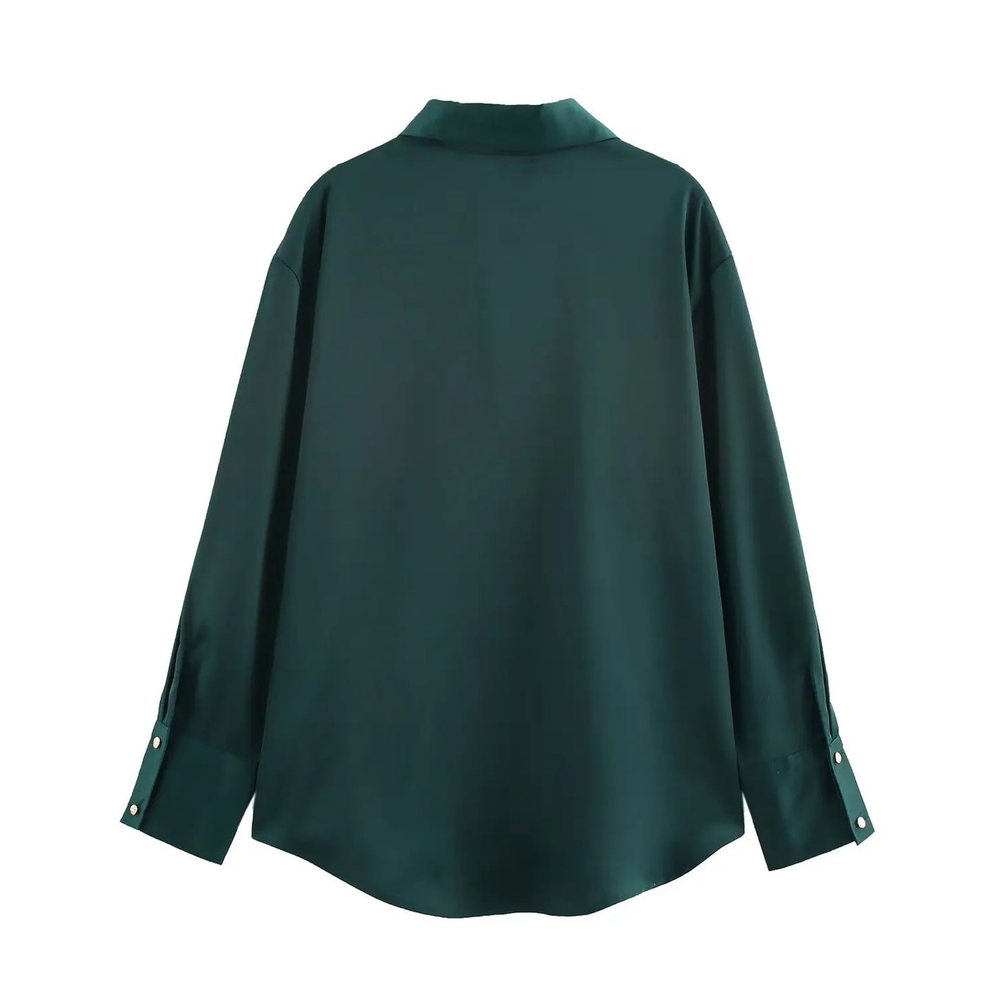 DUOPERI Women Fashion Satin Brown Blouse Lapel Neck Long Sleeves Vintage Female Chic Lady Shirts