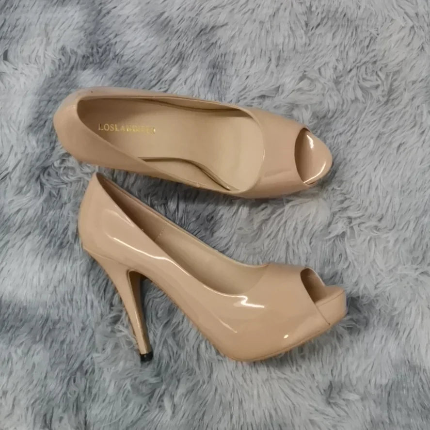 Women Platform High Heels Pumps Fashion Sexy Open Toe 12cm Patent Leather Stilettos Gladiator Party Wedding Jazz Dance Shoes