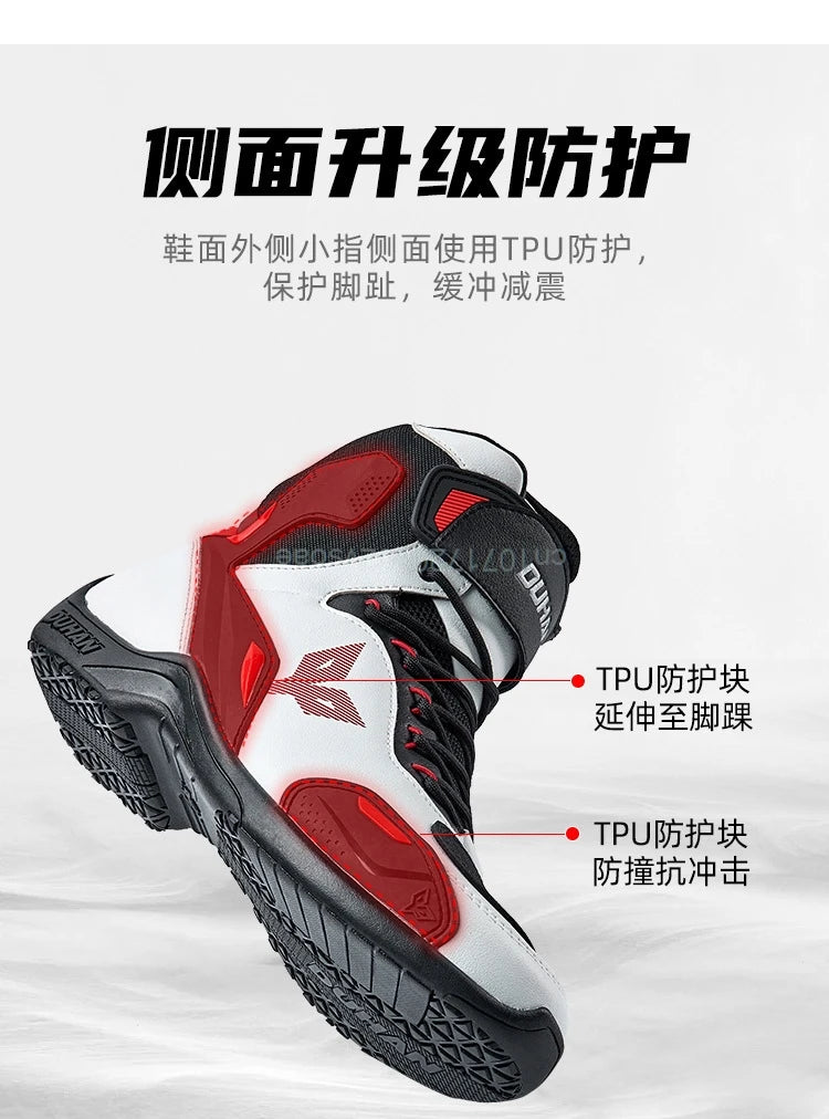 DUHAN  Motorcycle Boots Male Boots for Men Motocross Waterproof Anti Slip Fall Prevention Mid Top Leather Cycling Riding Shoes