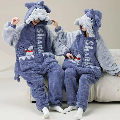 Kigurumi Adults Winter Sleepwear Women Men Pajamas Animal Onesie Thicken Couples Pijamas Cartoon Night Wears For Women Homewear