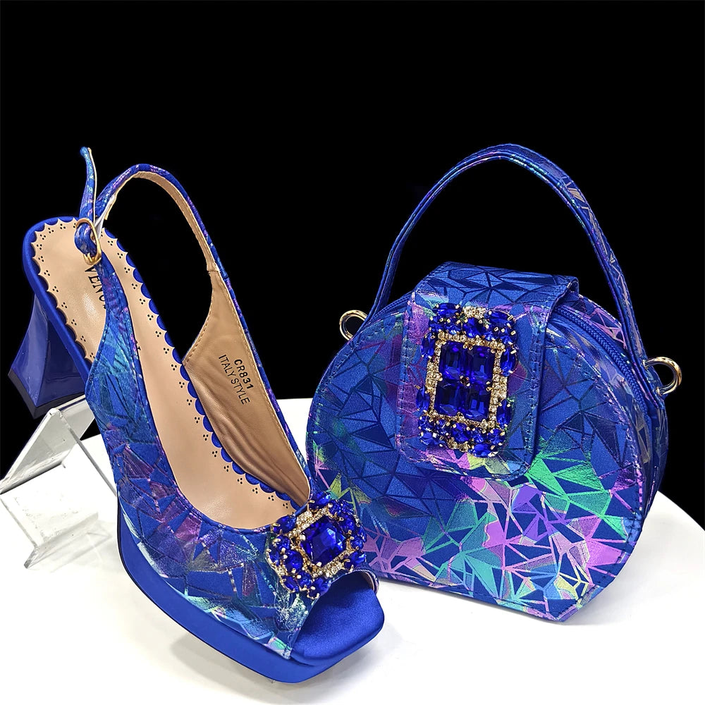 Venus Chan 2025 Elegant Peep-Toe Heels for Women - Perfect Italian Party Shoes & Bag Set with Sparkling Diamond Accents