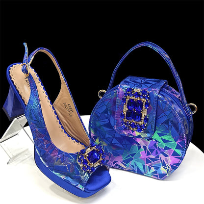 Venus Chan 2025 Elegant Peep-Toe Heels for Women - Perfect Italian Party Shoes & Bag Set with Sparkling Diamond Accents