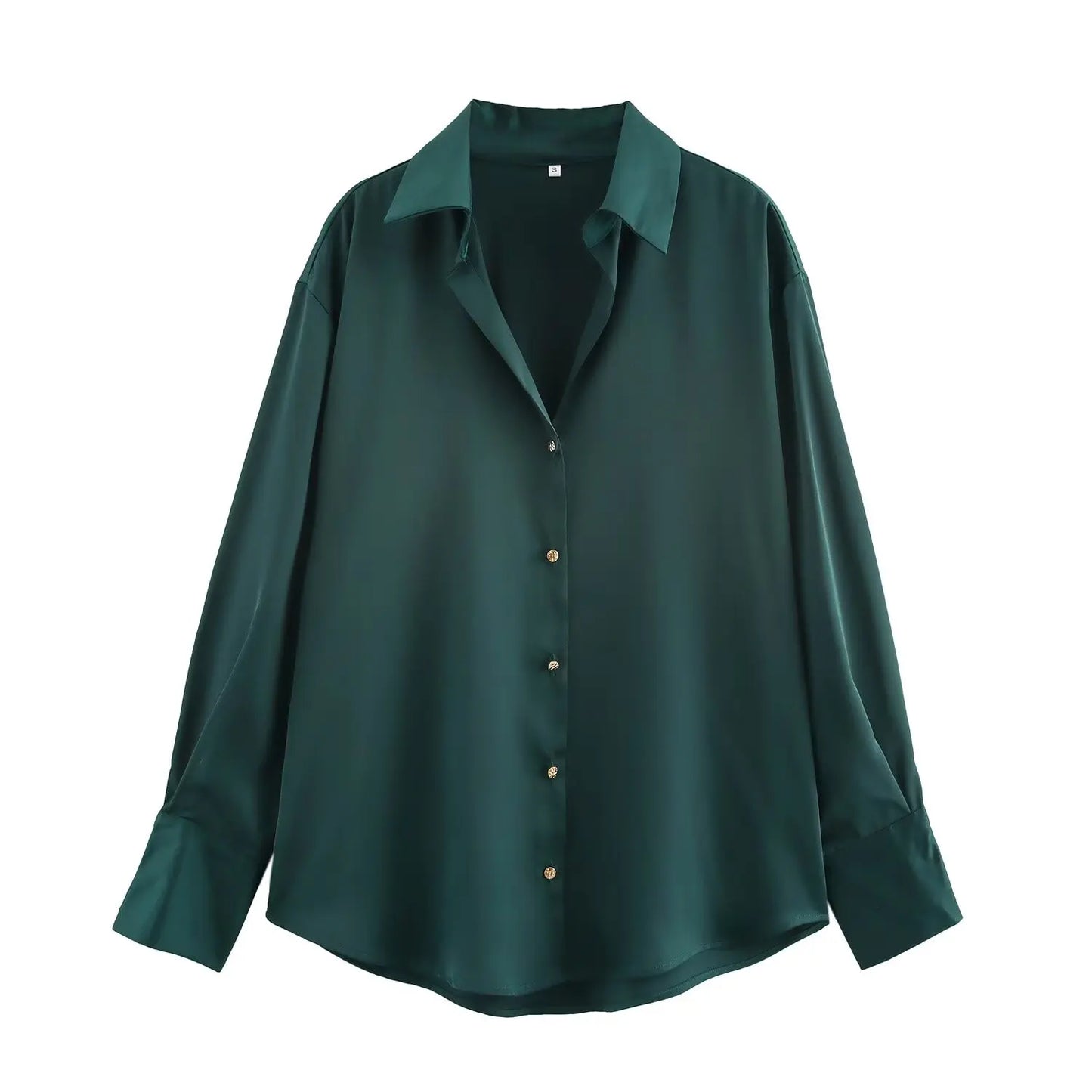 DUOPERI Women Fashion Satin Brown Blouse Lapel Neck Long Sleeves Vintage Female Chic Lady Shirts