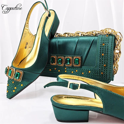Peach Women Shoes And Bag Set Luxury African Ladies Sandals Match With Handbag Clutch Medium Heels Pumps Sandales Femmes MM1159