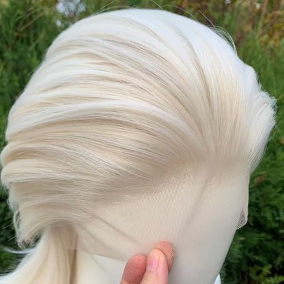 White Blonde Lace Front Wigs for Women 13×4 Glueless Wolf Tail Synthetic Hair Wig Heat Resistant Cosplay Wig for Men