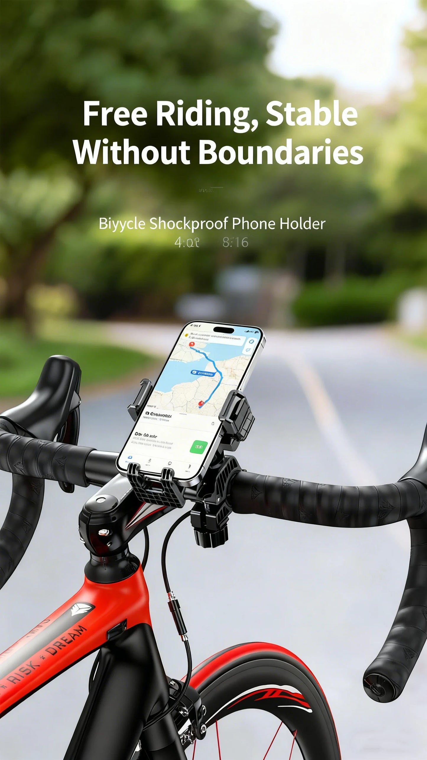 Motorcycle Riding Shock-Absorbing Phone Holder Adjustable Anti-Theft Quick Release Navigation Bracket with Mountain/Road Bicycle