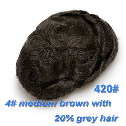 EVASFOS 0.02-0.04mm Super Thin Skin Men's Toupee Natural European Human Hair Male Wig Prosthesis Hair System For Men