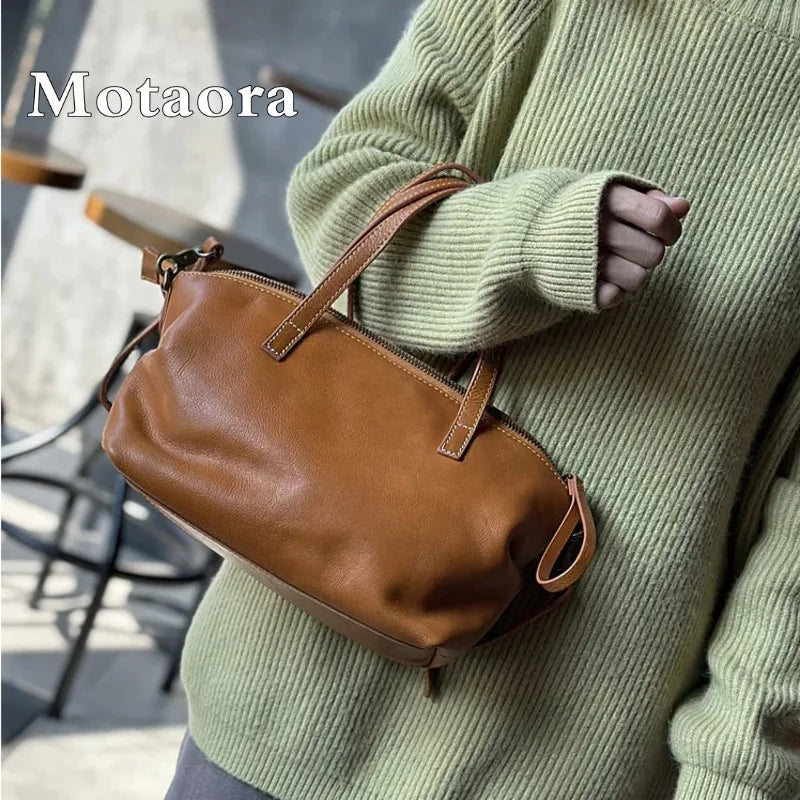 MOTAORA Full Grain Leather Shoulder Bag for Women Luxury Designer Crossbody Purse Vintage Top Handle Handbag Elegant Office Bag