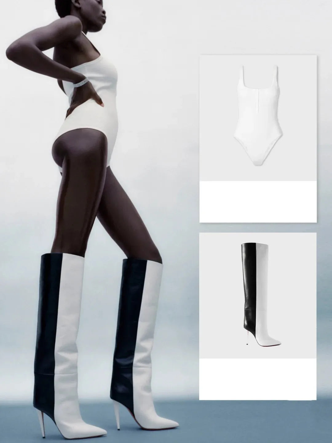 New European and American Women's Slim High Heels, Pointed Rivets, Knee Length Boots, Fashionable Party Oversized Mid Size Boots