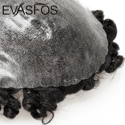 Curly PU Male Hair Prosthesis 0.12mm Injection Skin Toupee Men Durable Wigs For Men Human Hair System Unit Capillary Prosthesis