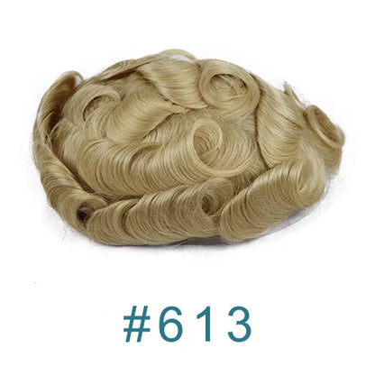 26mm Loose Curly 0.06mm Natural Hairline Men Toupee Ultra Thin Skin Full VLoop 1B80 613# Blonde Male Human Hair Prosthesi System