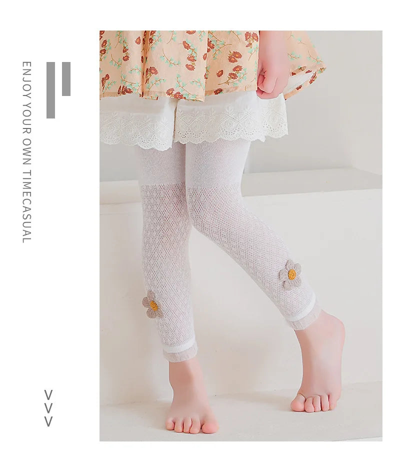 Girls Leggings Kids Hollow Out Pants Summer Children's Clothing Pencil Pants Flower Trousers Korean Style