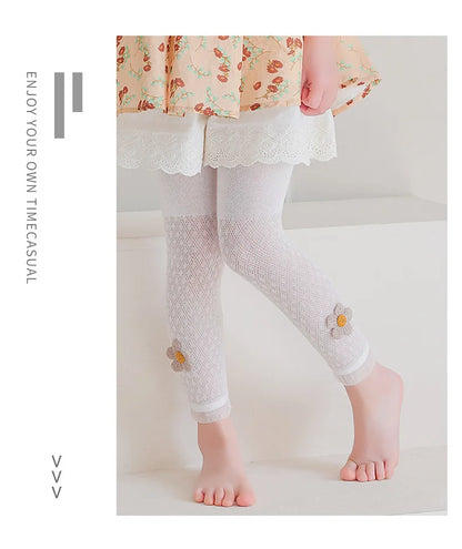 Girls Leggings Kids Hollow Out Pants Summer Children's Clothing Pencil Pants Flower Trousers Korean Style