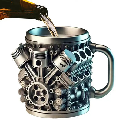 V6 V8 Engines Design Milk Drink Mug Stainless Steel Coffee Mug with Handle Water Drink Cup Insulated Beverage Drinkware