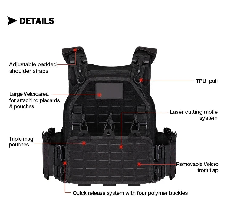 YAKEDA Tactical Plate Carrier Vest,Military Molle Assault Vest with Quick Release Buckles,Adjustable Padded Straps,1000D Nylon