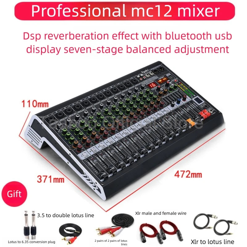 4/6/8/12 Channel Audio Mixer 5.0 Bluetooth 48V Phantom Power DSP Mixing Console 7 Band EQ Sound Box XLR/USB/TRS For Karaoke DJ