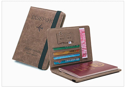 Women Men Travel Passport Holder Cover Case RFID PU Leather Credit ID Card Holder Case Ticket Protective Wallet