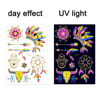 Luminous Temporary Tattoos Stickers Fluorescent Neon In Dark Illuminate Tattoo Elephant/Love Heart Shoulder Tattoo Party Sticker