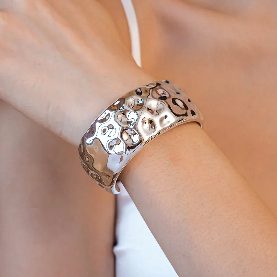 Punk Silver Color Acrylic Cuff Bracelet for Women Men Geometric Round Wide Bracelets Bangles Party Hand Accessories Gifts F