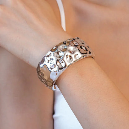 Punk Silver Color Acrylic Cuff Bracelet for Women Men Geometric Round Wide Bracelets Bangles Party Hand Accessories Gifts F