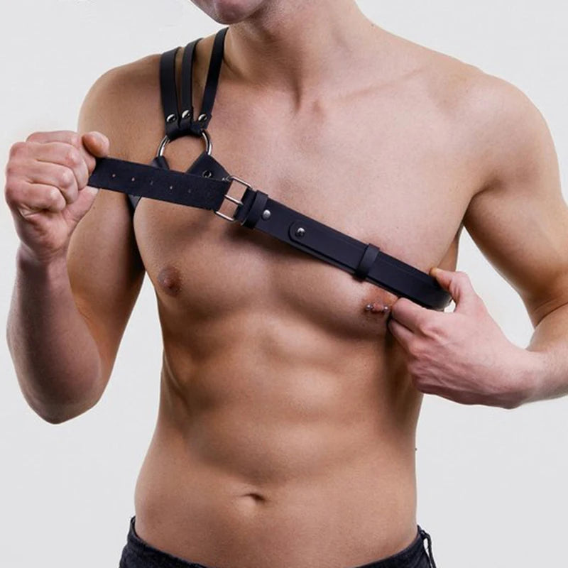 Sexy Men Harness Leather Chest Harness Belt Metal Rivets Fetish Gay Adjustable Belt Punk Rave Erotic Fetish Clothing Accessorie